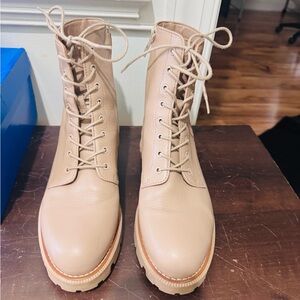 Sam Edelman leather Beige Lace-Up Ankle Boots